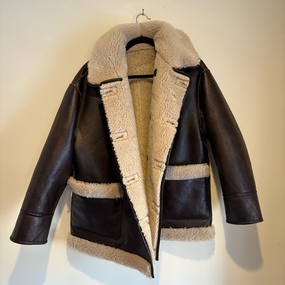 GAP Dark Brown Shearling Puffer Jacket - image 5